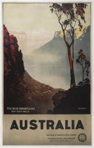 James NORTHFIELD (Australian, 1887-1973). The Blue Mountains, New South Wales, Australia c1930s colour lithograph, signed in image lower right, 101 x 63.5cm. Linen-backed.