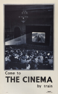 VICTORIAN RAILWAYS TRAVEL POSTER Come to THE CINEMA by train, c1930s, Process lithograph, 101 x 64cm. Text at base reads: "VR [Victorian Railways], Poster No. 239. P.C. Grosser Litho, Melbourne."