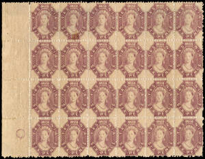 1884 (SG.142) 6d Reddish Purple, perforated 12: Mint blocks of 24, 12 and 2 blks of 4, together with a few used. Fresh condition. Cat. &pound;5860. (51).Provenance: Caspary