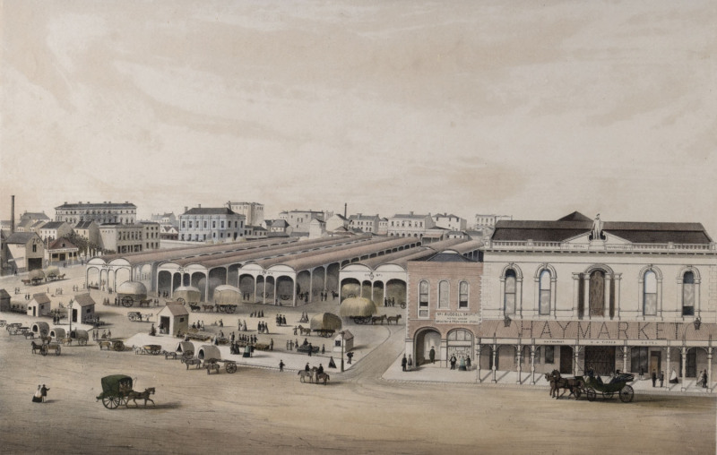 HENRY GRITTEN [c1818-1873], The Eastern Market from top of Whittington Tavern, coloured lithograph (from Charles Troedel's “The Melbourne Album” pub. Melbourne 1863/64), 28 x 41cm.