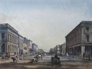 EDWARD GILKS [1822-1886], Elizabeth Street [1864] coloured lithograph (from Charles Troedel's “The Melbourne Album” pub. Melbourne 1863/64), 27 x 36cm.