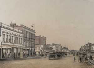 FRANCOIS COGNE [1829-1883], Swanston Street [1863], coloured lithograph (from Charles Troedel's “The Melbourne Album” pub. Melbourne 1863/64), 27 x 37cm.