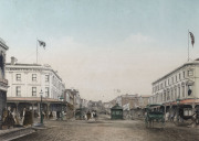 FRANCOIS COGNE [1829 - 1883], Bourke Street (East, 1863) hand-coloured lithograph (from "The Melbourne Album" printed by Charles Troedel), 27 x 37cm.