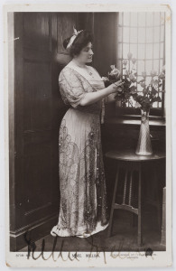 DAME NELLIE MELBA [1861 - 1931] full ink signature on a RP postcard by The Dover Street Studio, Ltd., London.