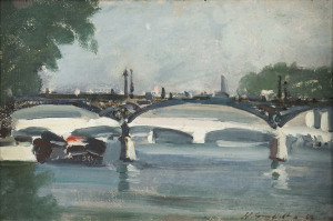 HARLEY GRIFFITHS (1908-1981), View of the Seine River, oil on cedar panel, signed and dated lower right "H. Griffiths, '59", ​19 x 28cm