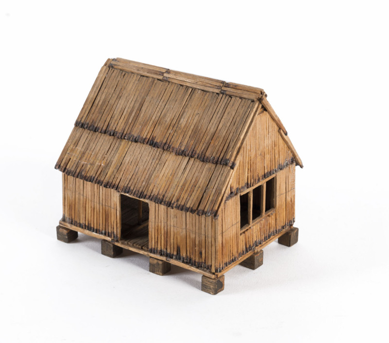 A prison art matchstick hut, 19th/20th century, ​11cm high, 12.5cm wide, 11cm deep