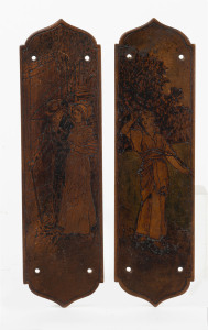 A pair of Australian pokerwork door plates, late 19th early 20th century, 28cm high