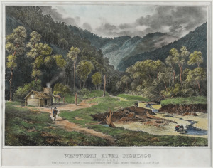 NICHOLAS CHEVALIER [1828 - 1902], Wentworth River Diggings Gipps land, Colour lithograph with hand-colouring, bears printed title and inscription 'From a picture by N. Chevalier - Printed and Published by Charles Troedel, Melbourne Album Office, 73 Collin