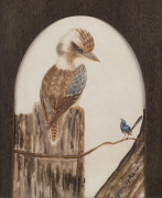 NEVILLE CAYLEY (1886-1950), Kookaburras and Fairy Wren, watercolour, signed and dated lower right "N.W Cayley, '10" 30 x 21cm