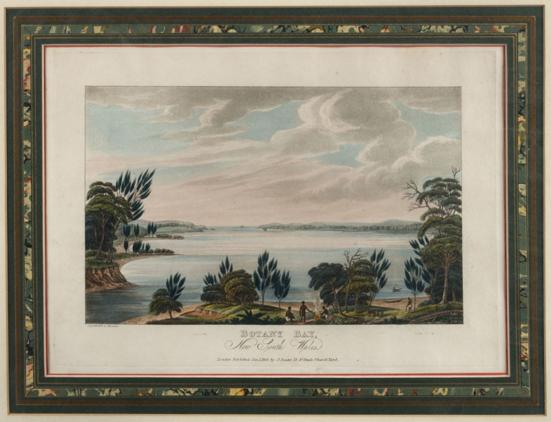 JOSEPH LYCETT [1774 -1828], BOTANY BAY, New South Wales, hand coloured aquatint from “Views in Australia or New South Wales and Van Diemen's Land Delineated...”, Published by London J. Souter, 1825, 17.5 x 27cm.