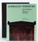 "AUSTRALIAN FURNITURE PICTORIAL HISTORY AND DICTIONARY 1788-1938" by Kevin Fahy & Andrew Simpson [Syd, 1998] signed limited edition 1849/2000, black cloth boards with embossed gilt lettering, with D/J. In cloth slipcase.