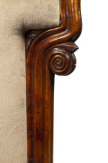 An early Colonial Tasmanian prayer chair with finely carved scrolling back and centurion skirt legs, birdseye huon pine with later velvet upholstery, circa 1835, ​96cm high - 3