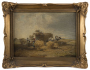 European School (Wheat Harvesting Scene) oil on board, signed indistinctly and dated "1869" lower right, - 2