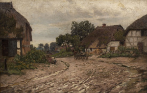 WALTER MORAS (German, 1856 - 1925), (Village scene), oil on board, signed lower left, 33 x 52cm.