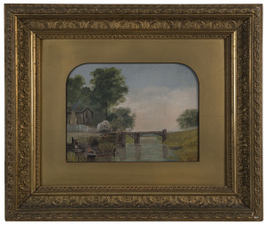 AUSTRALIAN SCHOOL (A river crossing) oil on board, c1870s 20 x 26cm (in a contemporary frame by J. Eaton & Son, Toorak)