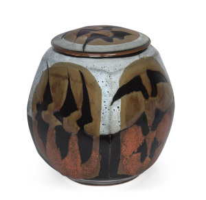 REG PRESTON pottery lidded jar, circa 1960s, signed "Preston", 26cm high