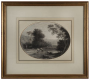 JOHN GLOVER (1767 - 1849), River Scene with cattle and shepherd, watercolour: monochrome, 25 x 33cm (oval). PROVENANCE: Appleby Brothers, St.James, London - 2