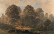 JOHN GLOVER (1767 - 1849), Milking Time, watercolour, 56 x 88cm. PROVENANCE: M. Bernard Gallery, St. James, London. Exhibited at Gould Galleries, Melbourne, March 1982.