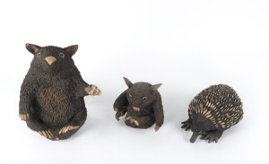 PETER DELAHENTY "Wildlife Sculpture" echidna and two wombat ceramic sculptures, late 20th century, ​the largest 35cm long