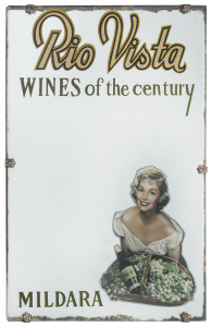 "RIO VISTA Wines Of The Century, Mildara" advertising mirror, mid 20th century, 46 x 31cm
