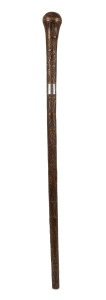 A folk art walking stick possibly Aboriginal with sterling silver collar by WENDT engraved with monogram "B.K.W.", circa 1880s, 80cm high