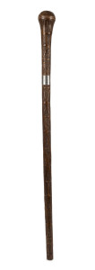 A folk art walking stick possibly Aboriginal with sterling silver collar by WENDT engraved with monogram "B.K.W.", circa 1880s, ​80cm high