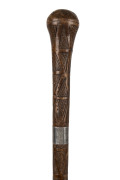 A folk art walking stick possibly Aboriginal with sterling silver collar by WENDT engraved with monogram "B.K.W.", circa 1880s, ​80cm high - 2