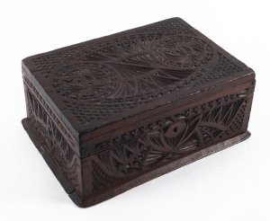 A chip carved jewellery box, Barossa Valley, South Australia, circa 1890, 11cm high, 26cm wide, 18cm deep
