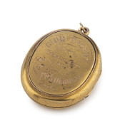 Australian Colonial locket, 18th yellow gold inscribed "WILCANNIA BOATING CLUB, 28th August 1884, Scratch Fours Opening Regatta, Club Trophy Presented To J.T. Williamson, Stroke". Interior of locket with photo portrait and lock of hair. ​4cm high, 16 gram - 3