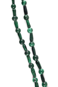 A malachite bead necklace with silver clasp, 20th century, ​75cm long