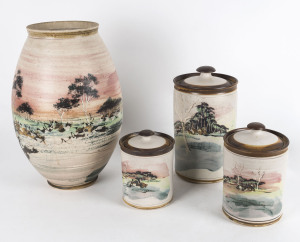 IAN GAMBLE Australian studio pottery vase and 3 lidded jars, the vase