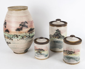 IAN GAMBLE Australian studio pottery vase and 3 lidded jars, ​the vase