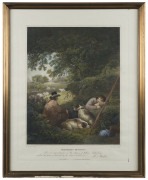 GEORGE MORLAND (After), Shepherds Reposing. hand-coloured engraving by W. Bond after G. Moreland, signed lower right, titled lower centre, published By H. Macklin, Fleet Street, 1803. 46.5 x 36cm. - 2