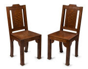 JOHN MASON (attributed), pair of Australian hall chairs spectacularly inlaid with Australian native timbers, Queensland origin, Maryborough, circa 1895,