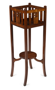An Australian Arts and Crafts plant stand, fiddleback blackwood, early 20th century, 102cm high, 34cm wide, 34cm deep