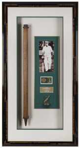 THE BODYLINE SERIES - A STUMP THAT WITNESSED THE CRISIS A cricket stump souvenired from the 3rd Test at Adelaide by Australian team member, Herbert Ironmonger and subsequently gifted to W. Martin with the inscription "To W. Martin, 3rd Test Adelaide, 18/1/33" and signed by Ironmonger. The stump is also signed by the members of the Australian and English teams, with 21 autographs visible (as the stump is presented) including Don Bradman, Jack Fingleton, Stan McCabe, Bert Oldfield, Bill O'Reilly