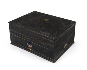 C.W.A. (Country Women's Association) handmade folk art box with floral painted finish and monogram, 19th century. ​14cm high, 30cm wide, 22cm deep