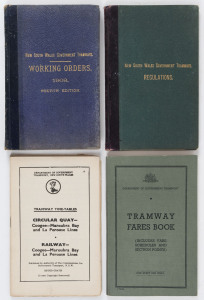 [NEW SOUTH WALES] New South Wales Government Tramways. "WORKING ORDERS (No.4)" [Sydney, Gullick, 1908], 121pp hardcover (blue); plus "REGULATIONS FOR THE CONDUCT OF THE TRAFFIC...." [Sydney, Gullick, 1908], 69pp hardcover (green); also, "TRAMWAY FARES BOO