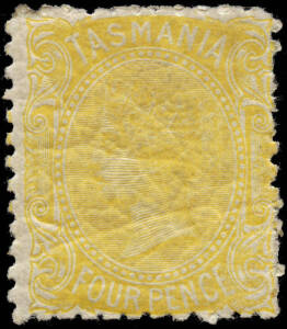 1880-91(SG.166ab) 4d Chrome-Yellow Sideface TAS wmk., variety PRINTED BOTH SIDES. Mint; and a scarce stamp. Cat.£1200.