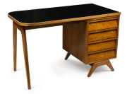 ROSANDO Desk, silver ash with black vitrolite glass top, Melbourne, Victoria, circa 1950, 76cm high, 124cm wide, 63cm deep