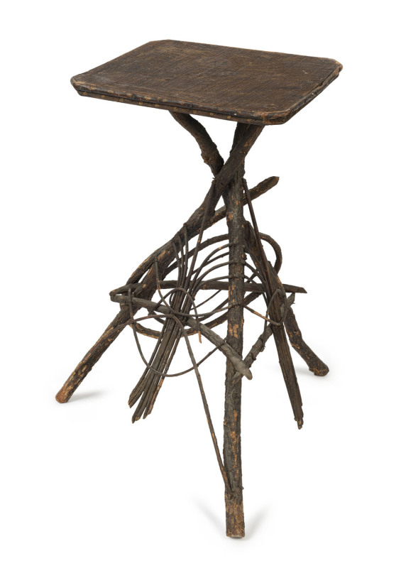 A folk art twig table, late 19th century, 59cm high, 30cm wide, 30cm deep