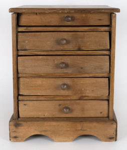 A five drawer miniature chest, Baltic pine, South Australian origin, 19th century, 43cm high, 33cm wide, 27cm deep