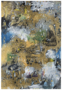 TIMOTHY (TIM) JOHNSON (1947 -), Buddhas, acrylic on canvas, signed verso "Tim Johnson, '96", Sotheby's lot 264 number on the back, 92 x 61cm