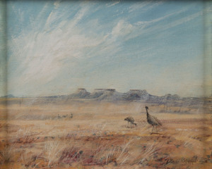 WILLIAM (BILL) BEAVAN (1944-2005), Emus, oil on board, signed lower right "Bill Beavan, ​20 x 24cm