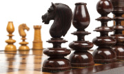 A rare turned timber chess set and board, 19th century, the kings 15cm high - 2