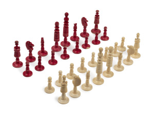 A carved whalebone chess set, 19th century, the kings 9cm high