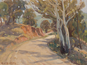 Max MIDDLETON (1922 - 2013) Sunlit Road oil on canvas on board, circa 1965 signed lower left, 37.5 x 49.5cm.