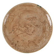 NEIL DOUGLAS & ARTHUR MERRIC BOYD pottery plate with sgraffito emus in landscape, incised "Neil Douglas, A.M.B. Australia, 1951 25cm diameter