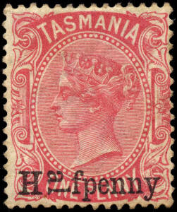 1889 (SG.167a) HALFPENNY on 1d Scarlet Sideface with 'AL' of overprint reading downwards. Fine MLH example. The error was corrected early in the printing. Cat. £1500.