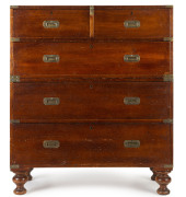 A Colonial campaign chest of drawers, Australian cedar and pine, 19th century, 117cm high, 100cm wide, 46cm deep